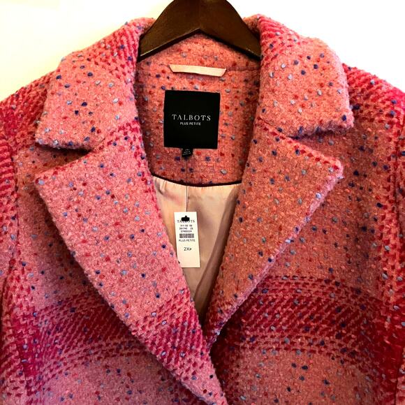 NWT Talbots Pink Confetti Plaid Coat 2XP Wool Blend Plus Petite New Preppy - Picture 6 of 14